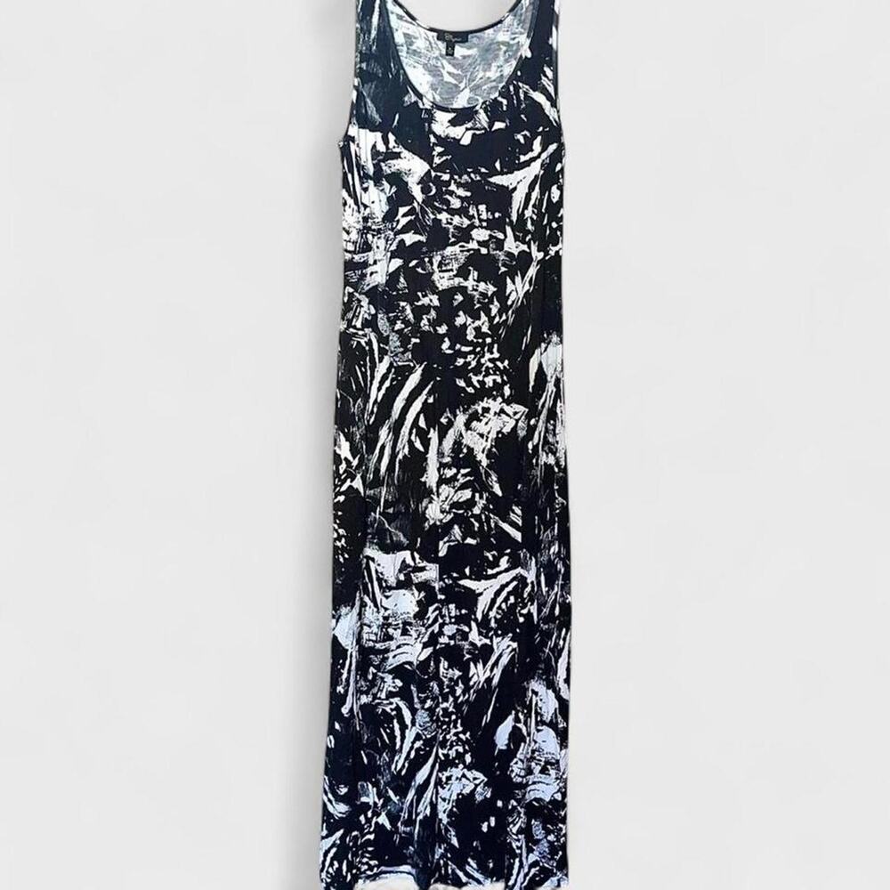 Cupio Black White Abstract Sleeveless Maxi Dress - Size M